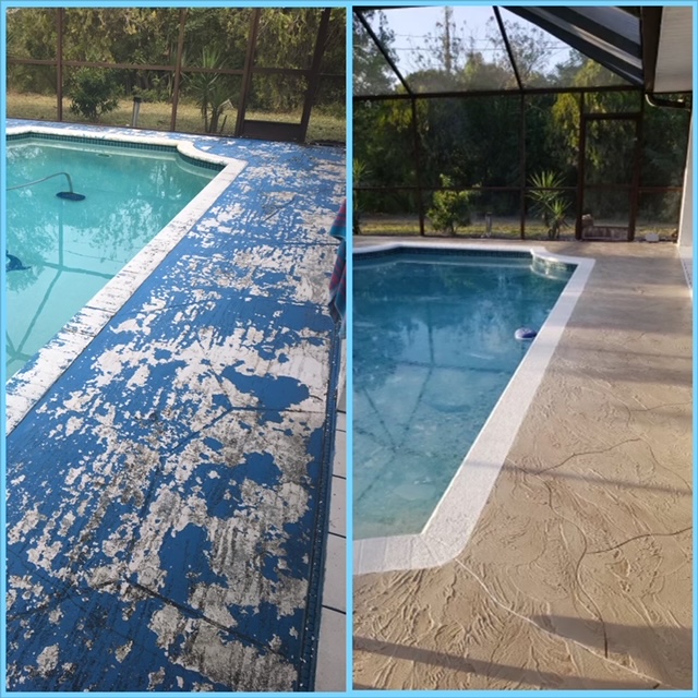 Before and after decorative concrete pool deck resurfacing orlando Pacific Stone