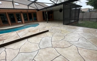Resurfaced pool deck with geometric mosaic pattern