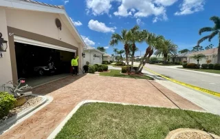 Stamped concrete driveway decorative brick design