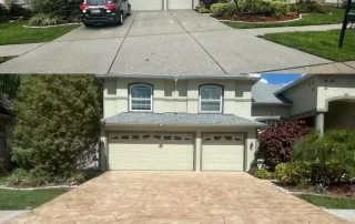 before and after stamped driveway resurfacing
