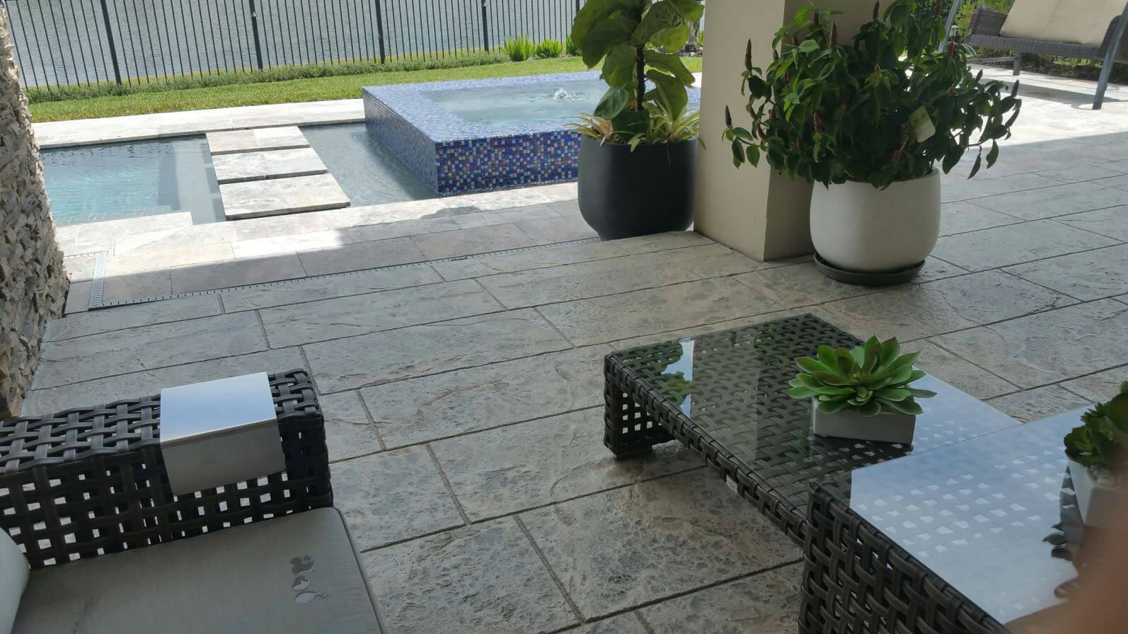 beautiful modern home pool deck resurfacing stamped concrete