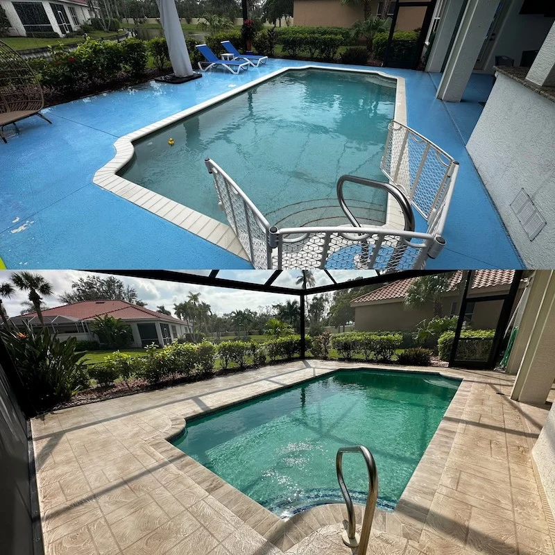 before and after pool deck resurfacing concrete overlay